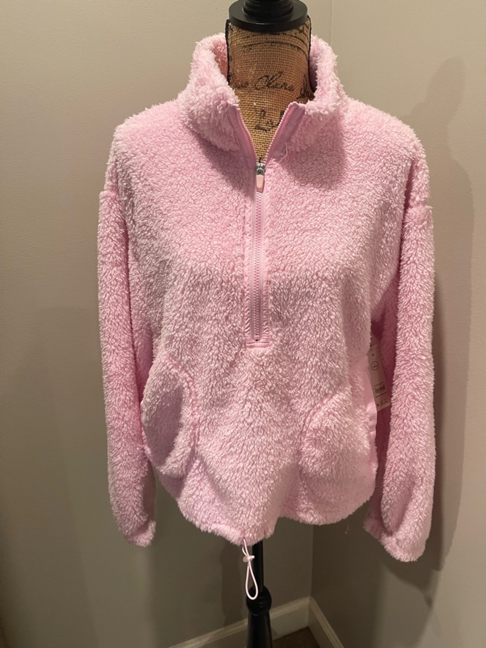 No Boundaries Women's Pink Sherpa Half-Zip Jacket